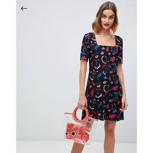 ASOS Reclaimed Vintage Inspired Square Neck Mini Dress with Faces Print